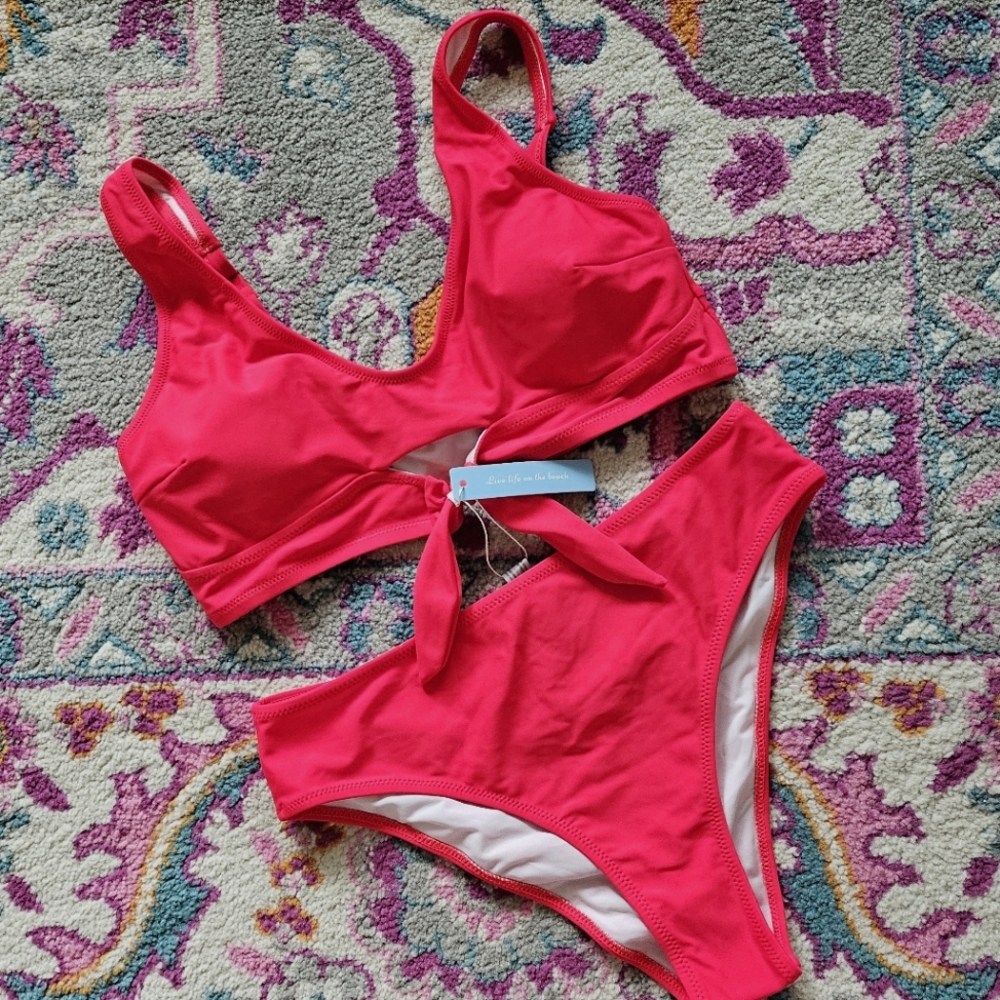 Cherry Red Bikini Set Popvil - Medium